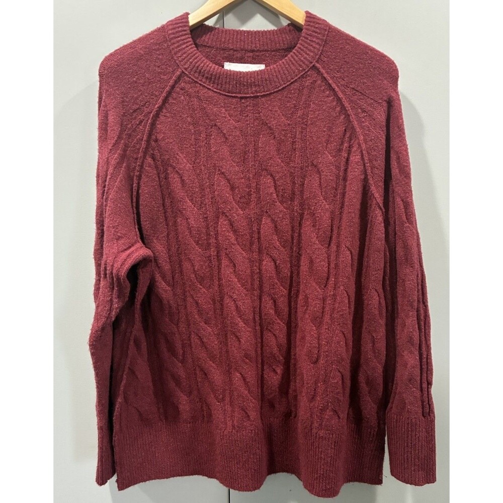 Aerie unREAL Cable Knit Sweater XS Burgundy Wine Red Oversized Raglan Sleeve